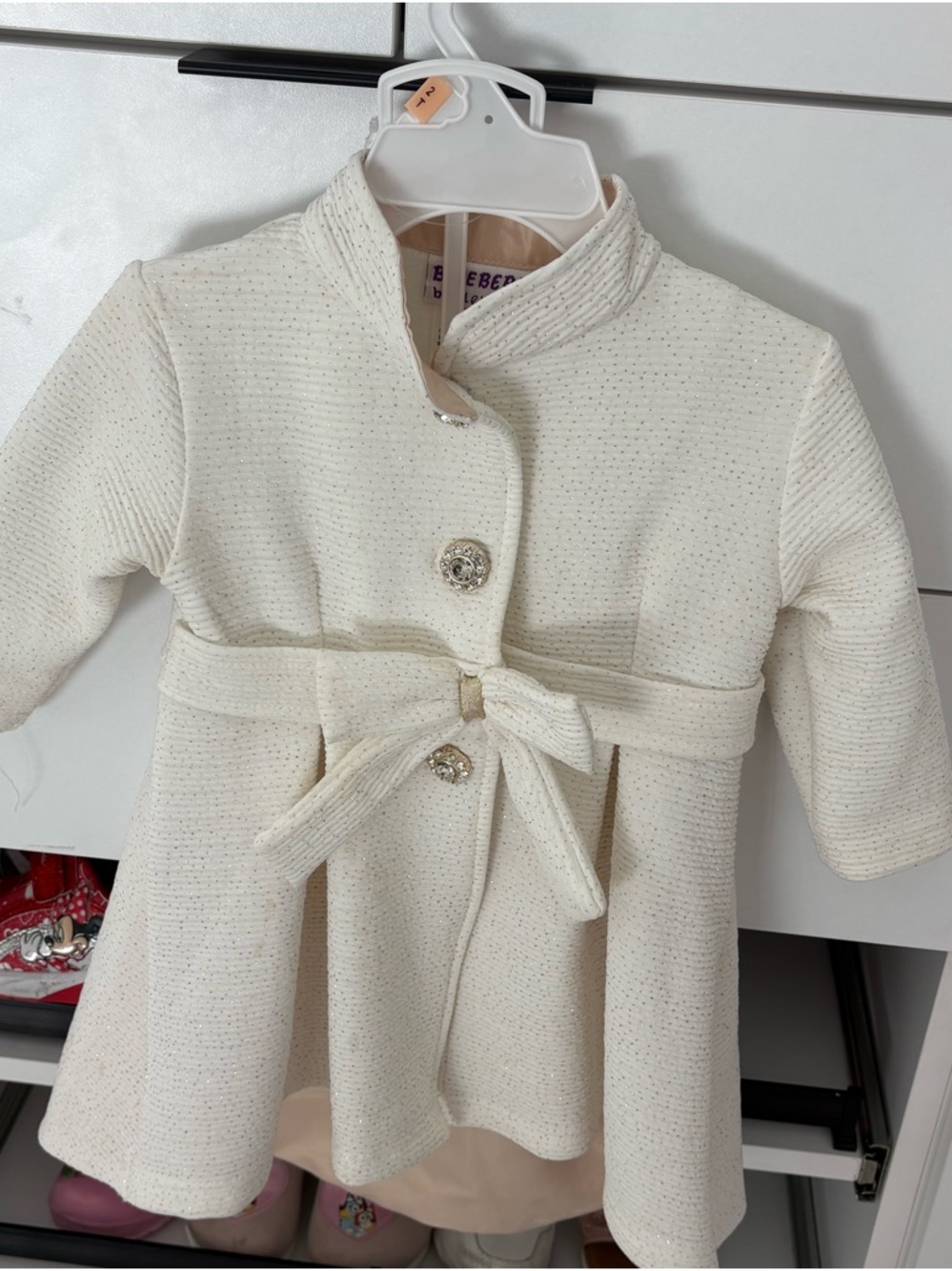 Girls' Cream Belted Dress Coat
